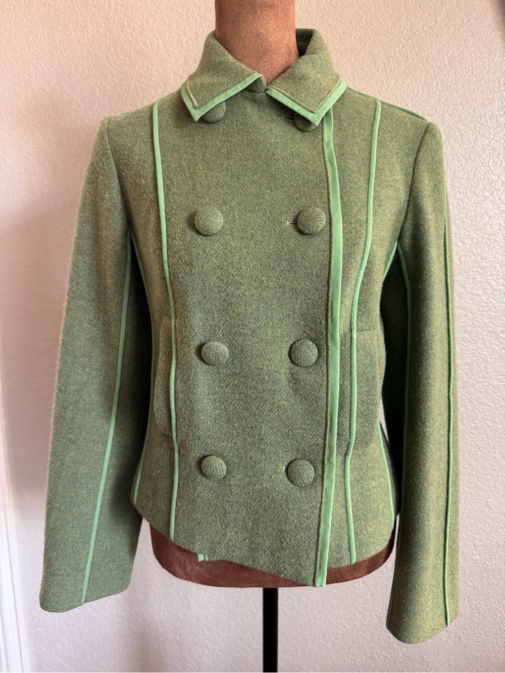 Piazza Sempione Italy Wool Cashmere Silk Blazer Tailored Green Lined IT 42 US 6